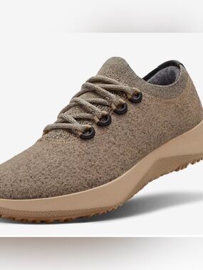 allbirds Woman’s Wool Dasher 2 Runner Mizzles in Hazy Beige/Rugged Khaki US 8.5